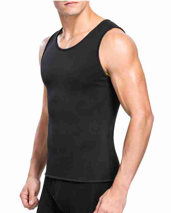 Chaleco reductor para hombre en negro con el interior térmico amarillo a la vista